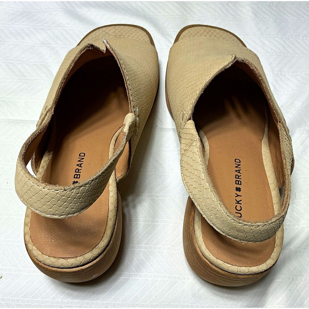 Lucky Brand Women's Beige Snake Print Slingback Ankle Strap Block Heel 6.5